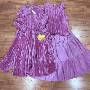 NWT  Donna Vinci Skirt Suit Metallic Ruffle Jacket Tank Top 3 pc Couture Set